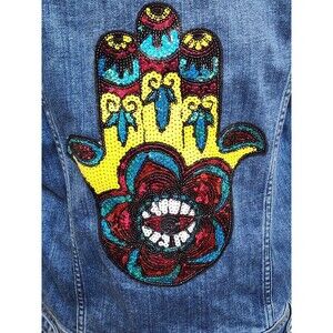 Sequin Hamsa Denim Jacket Size Large ARTICLES OF SOCIETY Hand Of Fatima